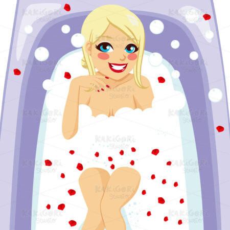 Blonde Woman Petal Roses Bath Clipart Vector Illustration 01733