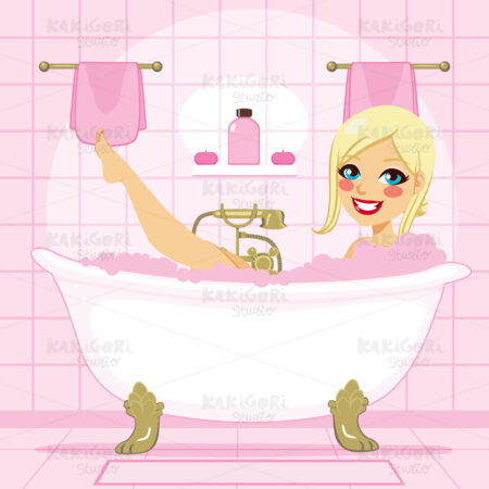 Blonde Woman Soothing Pink Bath Clipart Vector Illustration 01738