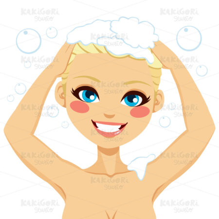 Blonde Woman Washing Hair Clipart Vector Illustration 01739