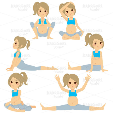 Blonde Yoga Pregnant Woman Poses Clipart Vector Illustration 05123