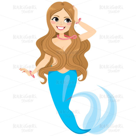 Blue Blonde Mermaid Clipart Vector Illustration 03984