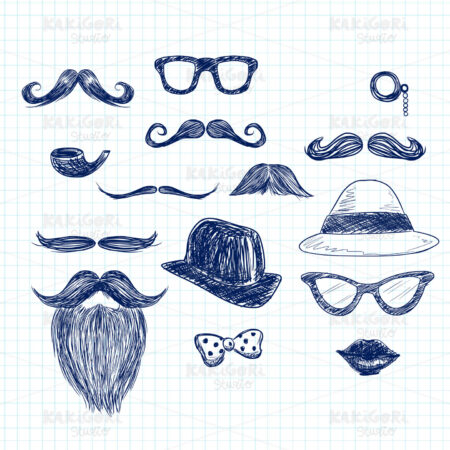 Blue Hipster Doodle Elements Clipart Vector Illustration 01903