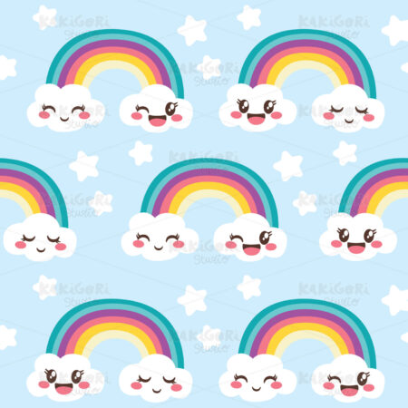 Blue Rainbow Cute Clouds Clipart Vector Illustration 04684