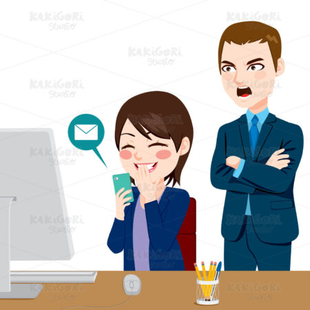 Boss Shouting Distracted Employee Clipart Vector Illustration 02234