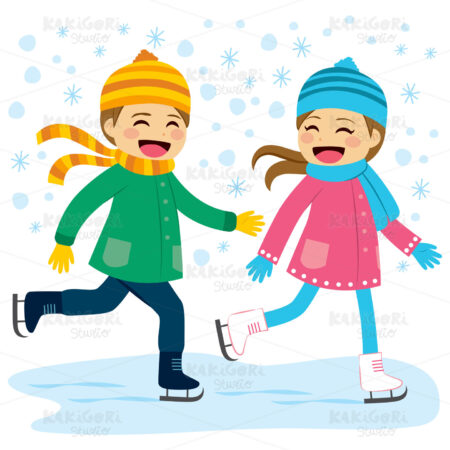 Boy and Girl Ice Skating Clipart Vector Illustration 02252