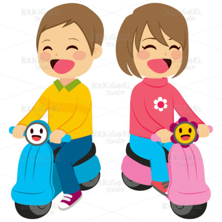 Boy And Girl With Motorcycle Clipart Vector Illustration 02518