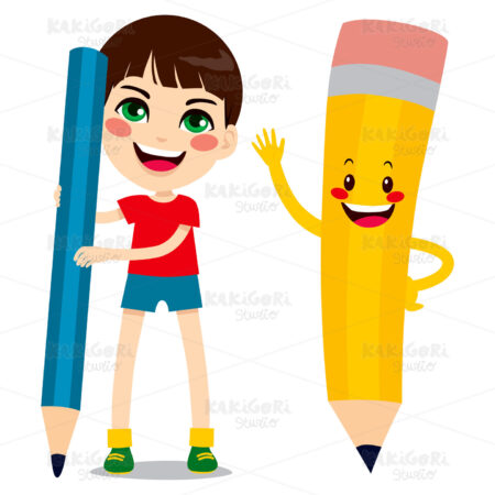 Boy And Pencil Character Clipart Vector Illustration 01716