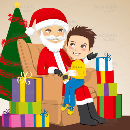 Boy and Santa Claus Clipart Vector Illustration 00748