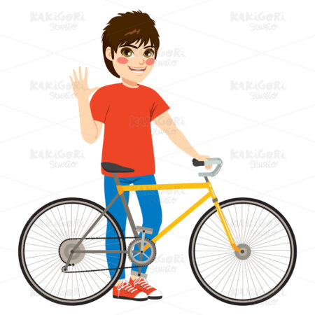 Boy Bicycle Standing Clipart Vector Illustration 03875