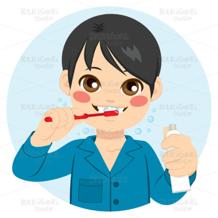 Boy Brushing His Teeth Clipart Vector Illustration 03195