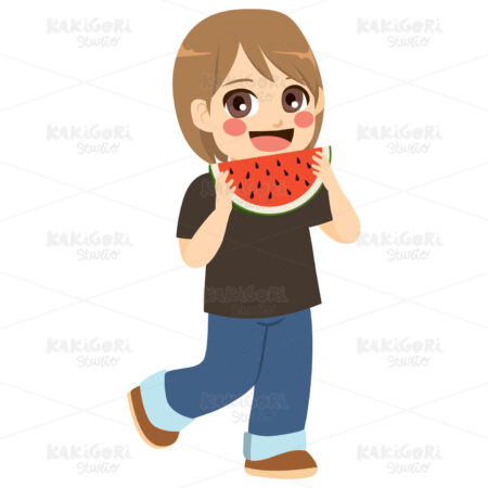 Boy Eating Watermelon Clipart Vector Illustration 03703