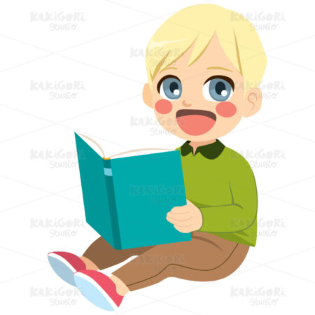 Boy Enjoying Reading Clipart Vector Illustration 03709
