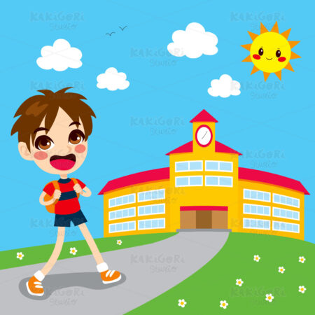 Boy Going To School Clipart Vector Illustration 01777
