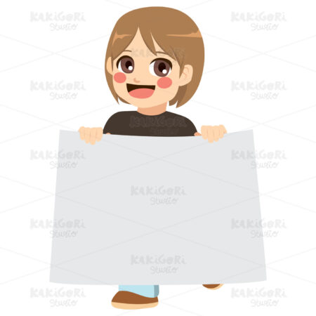 Boy Holding Banner Clipart Vector Illustration 03785