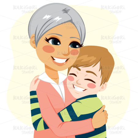 Boy hugging Grandmother Clipart Vector Illustration 02797