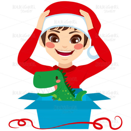 Boy Opening Christmas Present Clipart Vector Illustration 01901