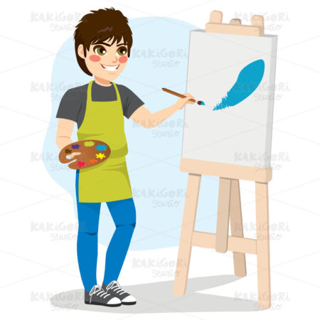 Boy Painting Canvas Clipart Vector Illustration 03640