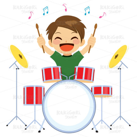 Boy Playing Drums Clipart Vector Illustration 03596