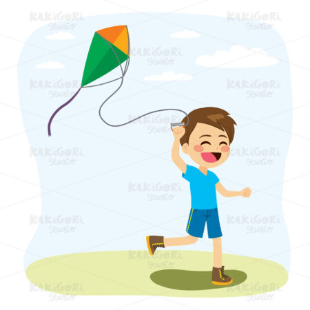 Boy Playing Kite Clipart Vector Illustration 03668