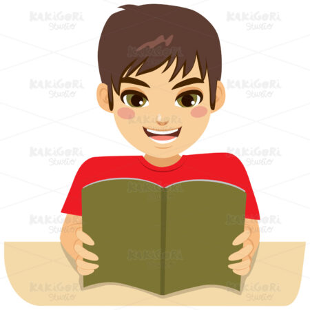 Boy Reading Book Clipart Vector Illustration 03690