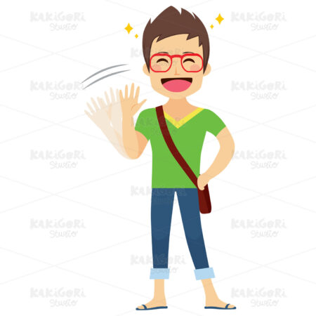 Boy Saluting Waving Clipart Vector Illustration 03346