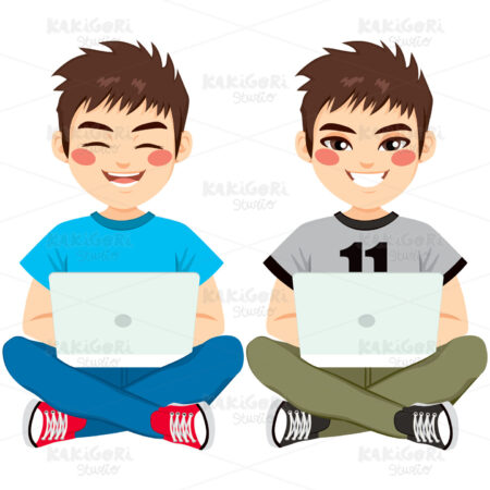 Boy Sitting With Laptop Clipart Vector Illustration 02888