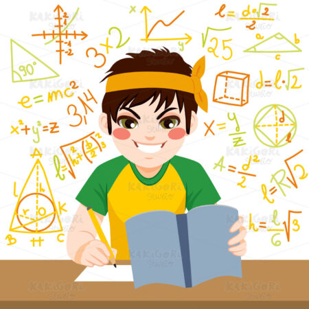 Boy Studying Hard Clipart Vector Illustration 02578