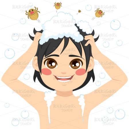 Boy Washing Hair Lice Clipart Vector Illustration 03263