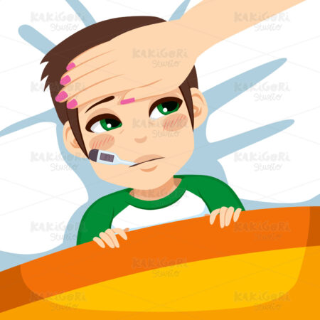 Boy With Thermometer In Bed Clipart Vector Illustration 02275