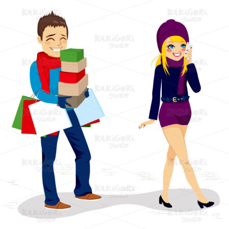 Boyfriend Carrying Shopping Bags Clipart Vector Illustration 01946