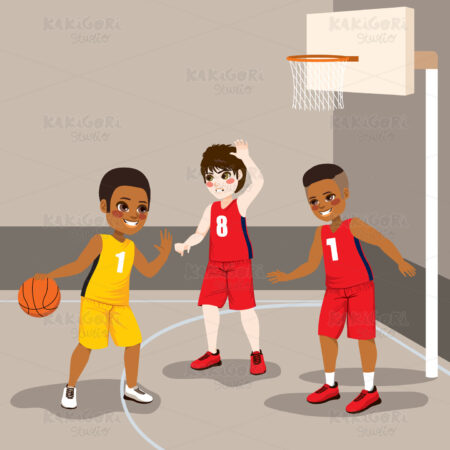 Boys Playing Basketball Clipart Vector Illustration 03519