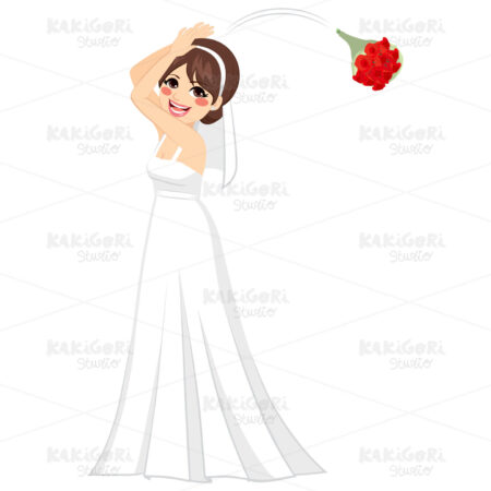 Bride Throwing Bouquet Clipart Vector Illustration 02812