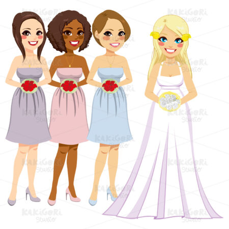 Bride With Bridesmaids Clipart Vector Illustration 03145