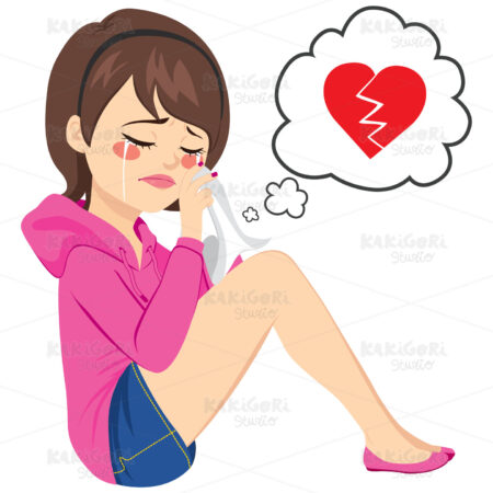 Broken Heart Woman Crying Clipart Vector Illustration 03288