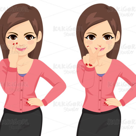 Brunette Businesswoman Watching You Gesture Clipart Vector Illustration 04983