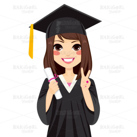 Brunette Graduation Girl Clipart Vector Illustration 01987