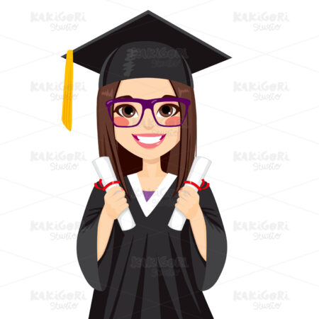 Brunette Graduation Girl Clipart Vector Illustration 01990