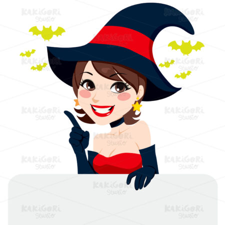 Brunette Halloween Witch Clipart Vector Illustration 01163