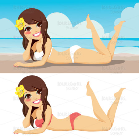 Brunette Lying On The Beach Clipart Vector Illustration 01427