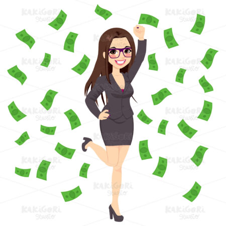 Brunette Rich Successful Business Woman Clipart Vector Illustration 02033