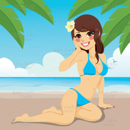 Brunette Sitting On The Sand Clipart Vector Illustration 01429