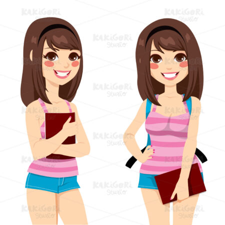 Brunette Teenager Student Clipart Vector Illustration 01169