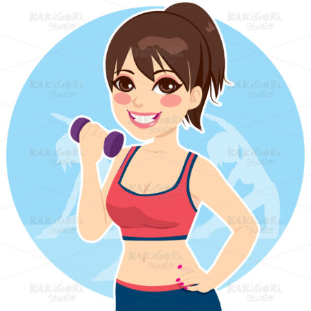 Brunette With Dumbbell Clipart Vector Illustration 01396