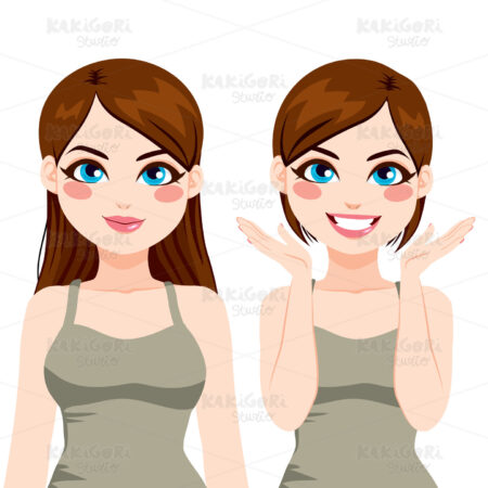 Brunette Woman After Haircut Clipart Vector Illustration 02161