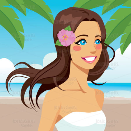 Brunette Woman Beach Clipart Vector Illustration 02098