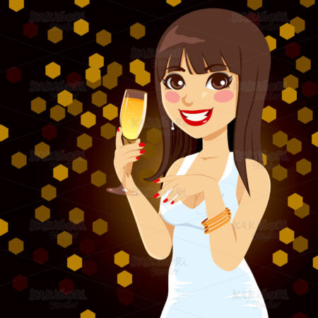 Brunette Woman Champagne Clipart Vector Illustration 01232