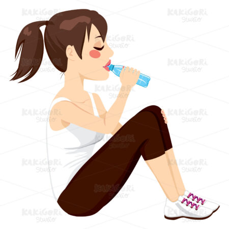 Brunette Woman Drinking Clipart Vector Illustration 01443