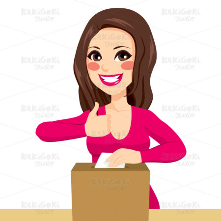 Brunette Woman Happy Voting Clipart Vector Illustration 01915