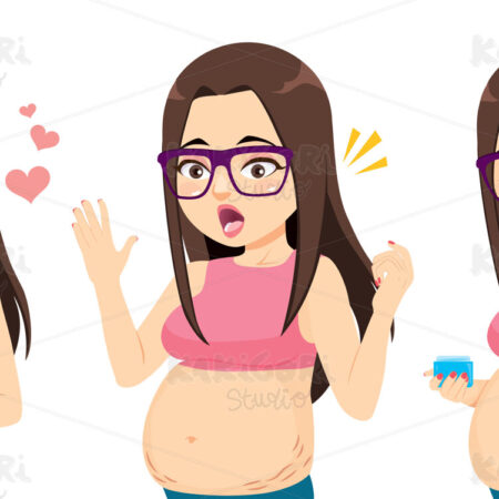 Brunette Woman Pregnancy Symptoms Actions Clipart Vector Illustration 05085