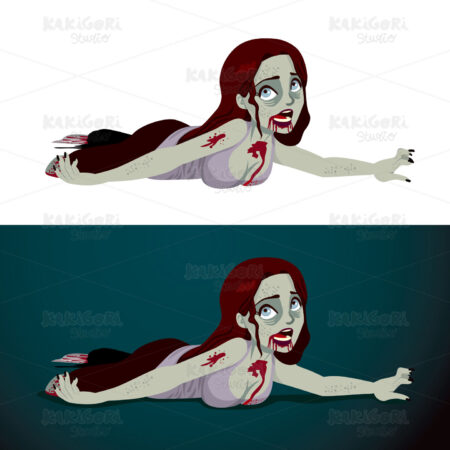 Brunette zombie crawling Clipart Vector Illustration 01180